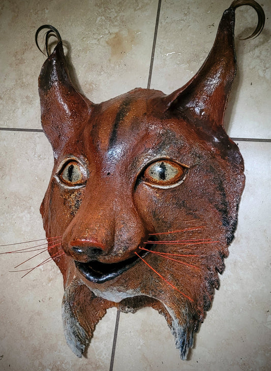 High fired ceramic lynx animal mask